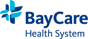A blue and white logo for baycrest health system.