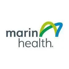Marin health logo with a blue and green arrow.