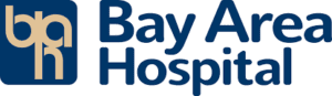 A blue and white logo for bay area hospital.